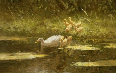 Duck with Ducklings on the Riverbank by Constant Artz
