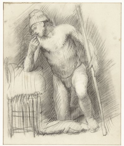Kneeling Male Nude with Stick by Constantijn à Renesse