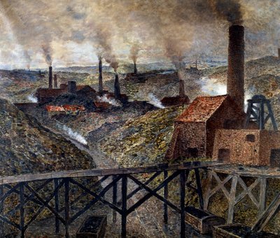 In the Black Country. Industrial Landscape of factories and chimneys. Painting by Constantin Meunier by Constantin Emile Meunier