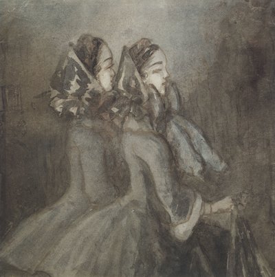 Two Women in Profile to the Right by Constantin Guys