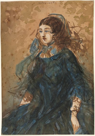 Woman in a Blue Dress (recto) by Constantin Guys