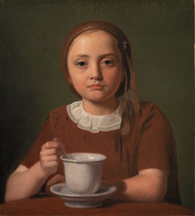 Portrait of a Little Girl, Elise Købke, with a Cup in Front of Her by Constantin Hansen