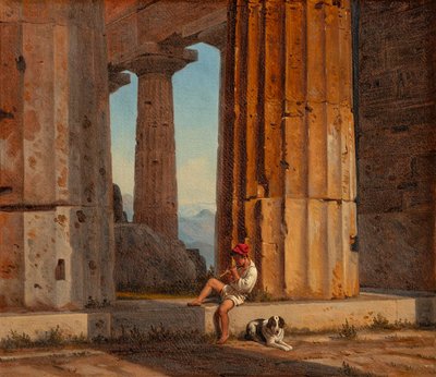 View of the Temple of Poseidon at Paestum by Constantin Hansen