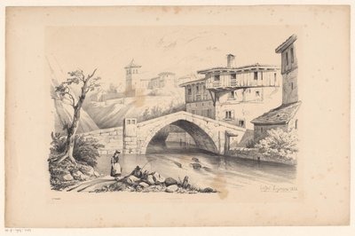 Bridge over River in Mountain Village by Constantinus Cornelis Huysmans