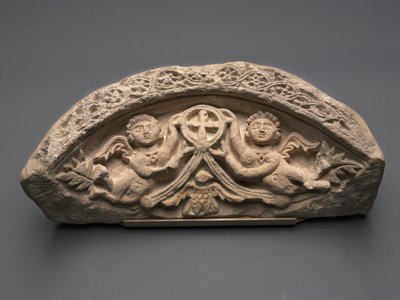 Lunette with Two Angels Supporting a Pendant Cross, 400s by Coptic