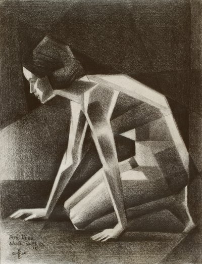 Geometric Crouching Woman by Corné Akkers