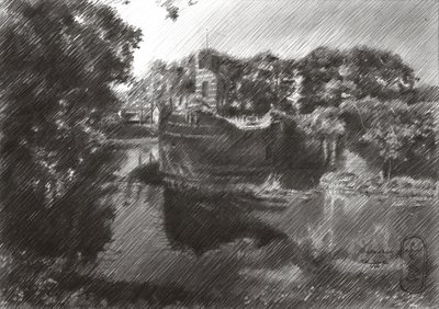 Historic Riverboat Sketch by Corné Akkers