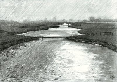 Quiet River Landscape Sketch by Corné Akkers