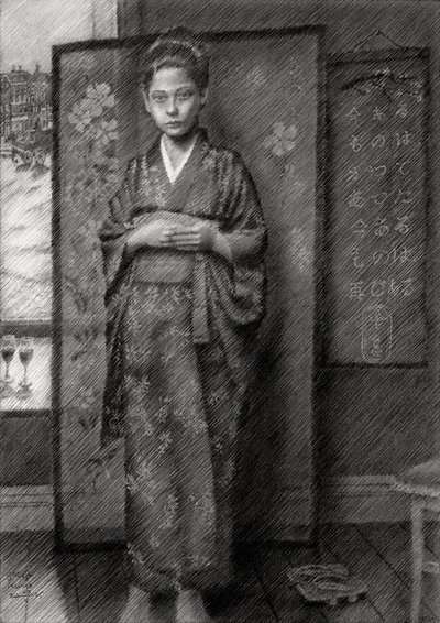 Thoughtful Boy in Kimono by Corné Akkers