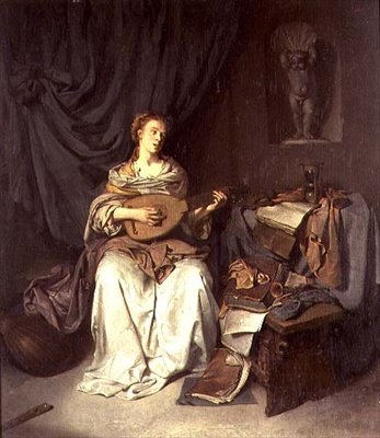 Girl Singing and Playing a Lute by Cornelis Pietersz Bega