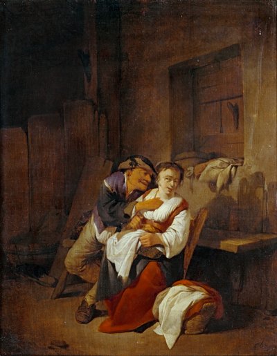 Old Man Teasing a Young Woman in an Interior by Cornelis Bega