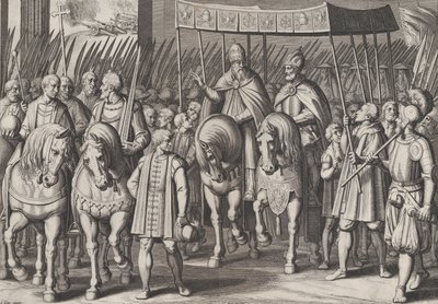 Plate 3: Charles V Crowned Emperor entering Rome with the Pope, from the Triumphs of Charles, 1614 by Cornelis Boel
