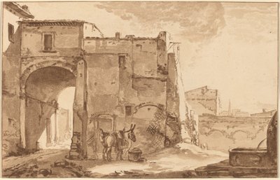 Gateway with Traveler and Mule, 1781, published 1782 by Cornelis Brouwer