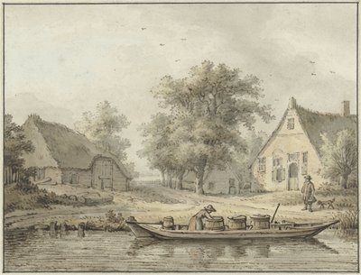Landscape with Moored Boat with Barrels by Cornelis Buys