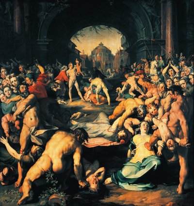 Massacre of innocents, central panel of triptych by Cornelis Cornelisz. van Haarlem