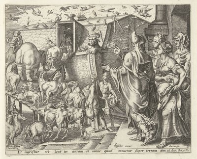 Noah Boards the Ark with His Family and the Animals (series title) by Cornelis Cort