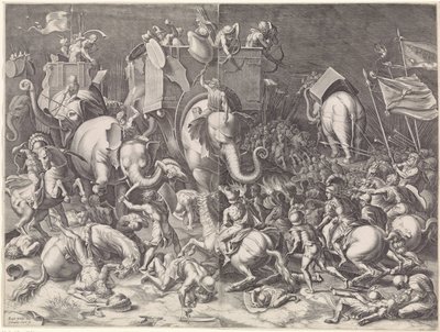 Battle of Zama between Scipio and Hannibal at Night by Cornelis Cort