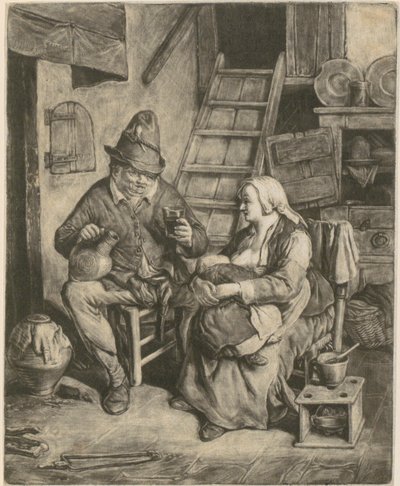Farmer in Country House, Next to Him a Nursing Woman by Cornelis Dusart