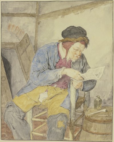 Newspaper Reader beside a Barrel by Cornelis Dusart