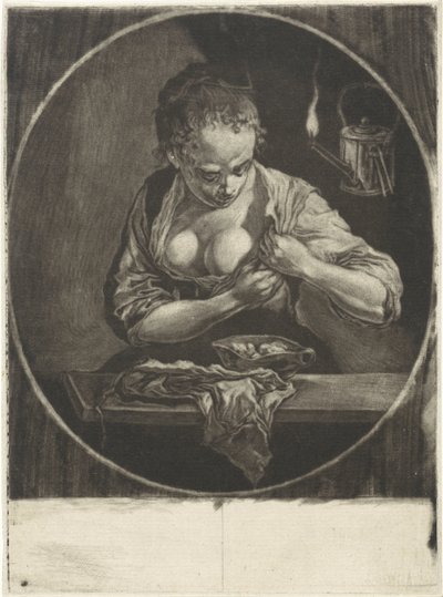 Woman Fleaing Herself by Cornelis Dusart