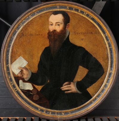 Portrait of Adam Wachendorff, with a Putto Blowing Bubbles (detail) by Cornelis Ketel