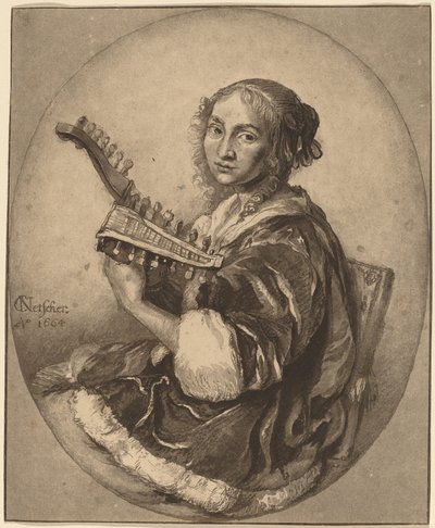 Lady with Double-Headed Lute by Cornelis Ploos van Amstel