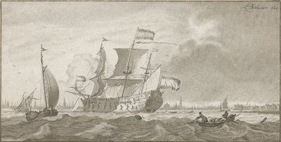 Warship on the IJ by Cornelis Ploos van Amstel