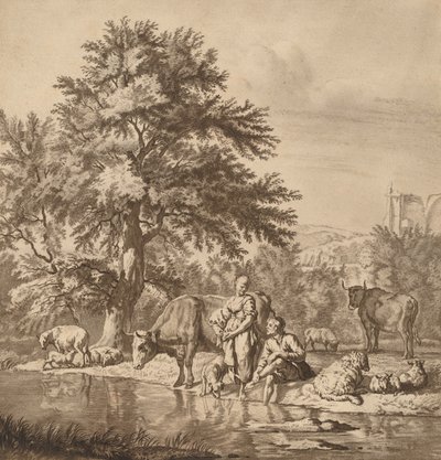 Shepherd and Shepherdess with Their Flock by Cornelis Ploos van Amstel