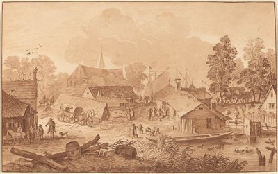 Village with Pond by Cornelis Ploos van Amstel