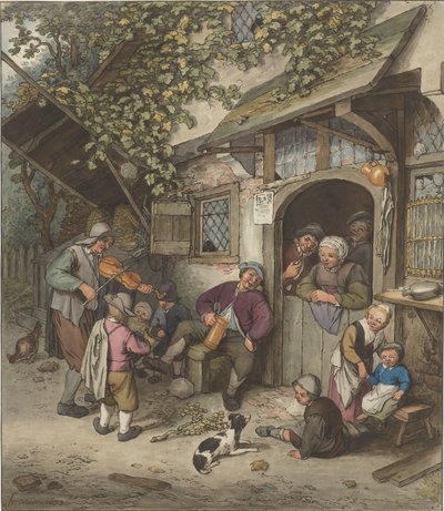 Violinist in front of an inn by Cornelis Ploos van Amstel