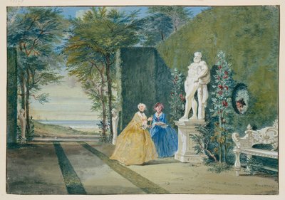 Park View with Two Young Ladies Next to a Hercules Statue by Cornelis Troost