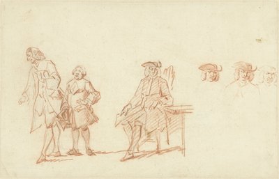 Study Sheet with Two Standing Men and a Seated Man, Whose Head is Repeated Three Times by Cornelis Troost
