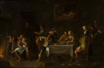 Ladies and Gentlemen Feasting Around a Table, c.1612-67 by Cornelis de (attr. to) Wael