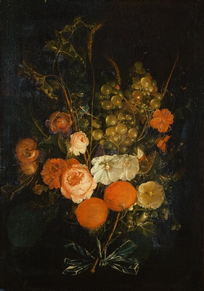 Bunch of Roses, Carnations, Oranges, Grapes, Acorns and Chestnuts by Cornelis de Heem