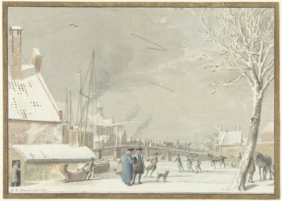 Frozen City Canal with Skaters by Cornelis van Noorde