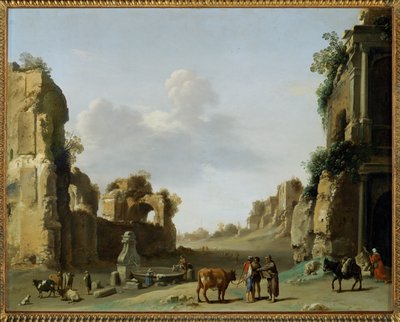 View of the Campo Vaccino with a Donkey by Cornelis van Poelenburgh or Poelenburch