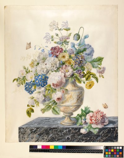 A Marble Vase of Mixed Flowers on a Marble Shelf by Cornelis van Spaendonck
