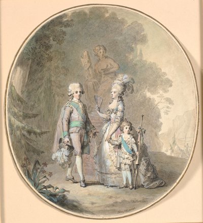 Gustav III, Queen Sophie Magdalene, and Crown Prince Gustav Adolph Walking in Haga Park by Cornelius Høyer