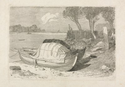 Two Beached Fishing Boats by Cornelius Varley