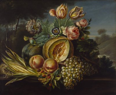 Still Life with Fruit and Flowers by Cornelius de Beet