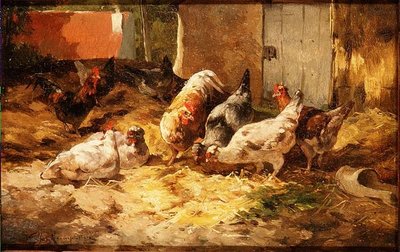 Chickens in a Barn by Cornelius van Leeputten