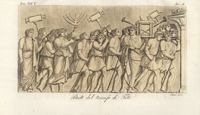 Roman soldiers march in procession with spoils of war on the Arch of Titus, the arch of triumph celebrating Emperor Titus’s victory over Jerusalem by Corsi Corsi