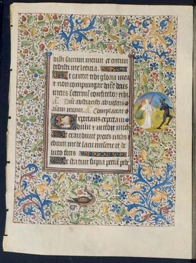 Leaf from a Book of Hours: Angel Chasing a Devil (recto) and Two Devils (verso) by Coëtivy Master