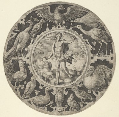 Aer in a Decorative Border with Birds, from a Series of Circular Designs with the F, 1590-1612 by Crispijn de Passe I