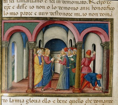 Jesus is intercepted near the temple of Solomon by Jews who ask him to prove his identity (Detail) by Cristoforo De Predis
