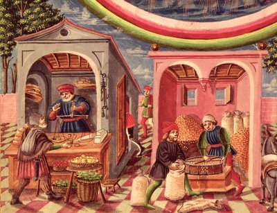 Ms Lat 209 fol.6v Jupiter (detail of fruit and grain merchants) by Cristoforo De Predis