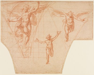 Three Studies of Angels for a Pendentive (recto) by Cristoforo Roncalli