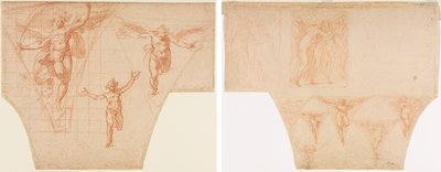 Three Studies of Angels for a Pendentive (recto); Studies for Christ Meeting His Mother on the Road to Calvary, Studies of an Angel in a Pendentive (verso) by Cristoforo Roncalli