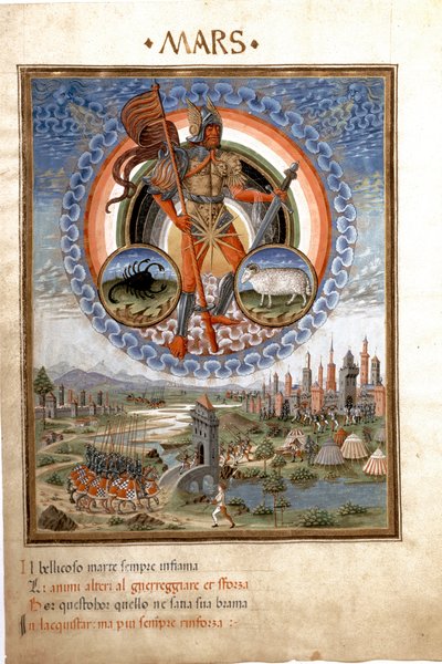 Mars with the Zodiac Signs of Scorpio and Aries. The Battle Scenes by Cristoforo De Predis