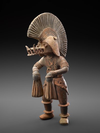 Dancer with crocodile helmet, 300 BC-300 AD by Culture Colima
